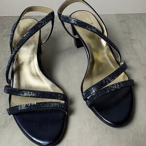 Naturalizer Vanessa 2 Navy Fabric Strappy Block Heel Slingback Sandals Wms 8.5